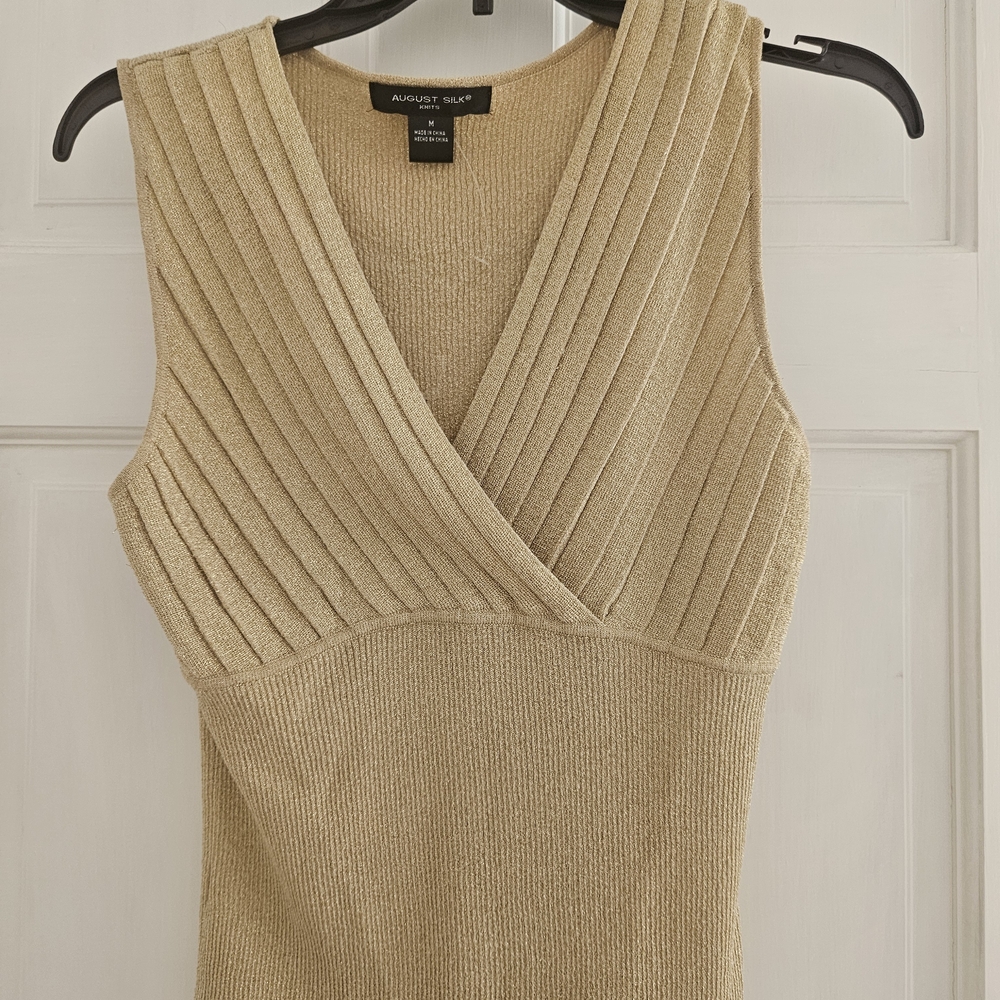 August Silk Tan Ribbed V-Neck Top